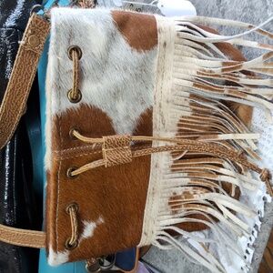 Cowhide Leather Fringe Crossbody Bag
